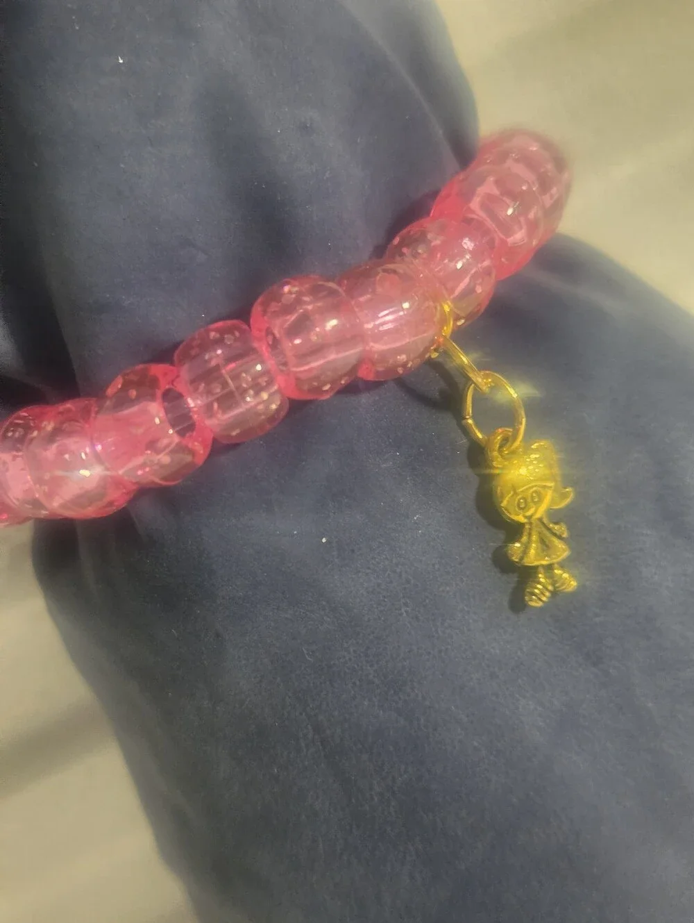 Handcrafted Pink Beaded Bracelet with Gold Girl Charm - Picture 4 of 9
